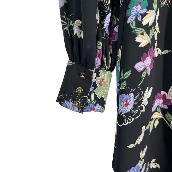 LOFT Mini Dress Women’s Size 4 Black Floral Long Sleeve Side Pockets Lined - Picture 7 of 7